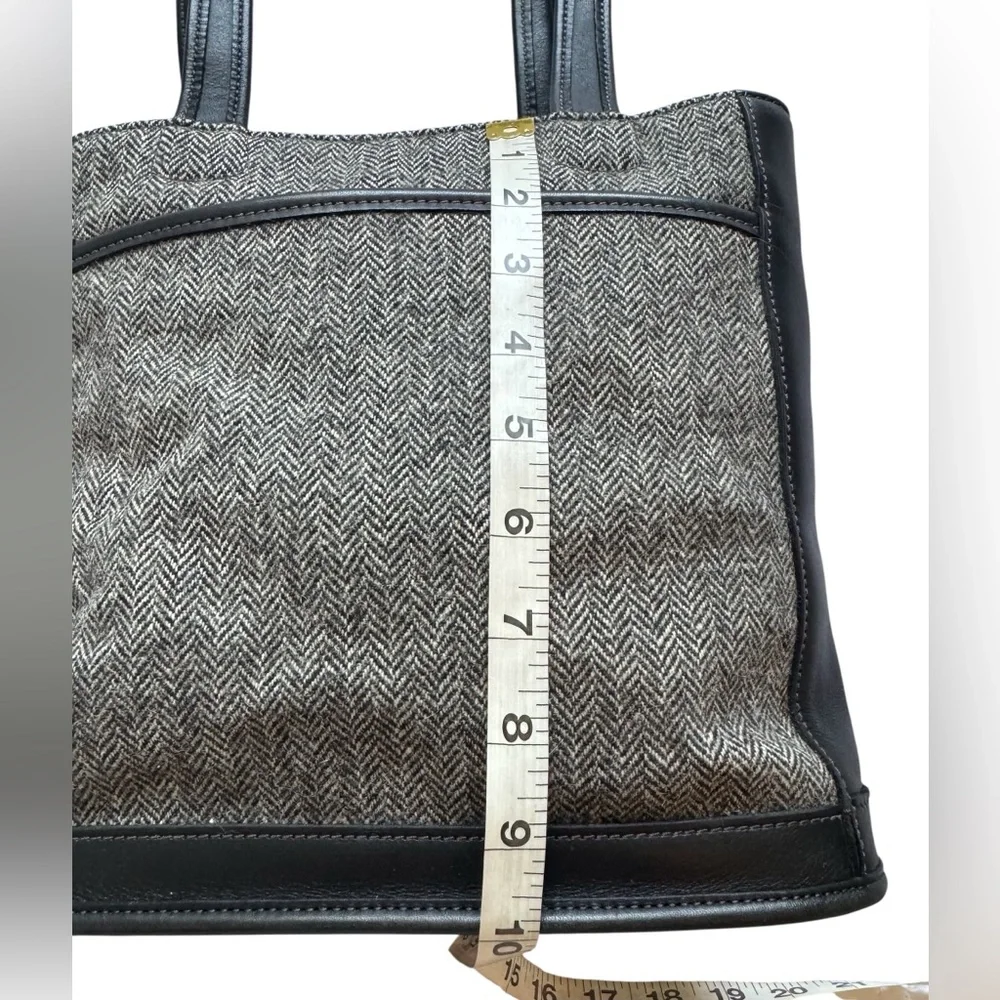 Coach Vintage Y2K 1999 Bleeker Black Leather Gray Tweed Wool Tote Shoulder Bag